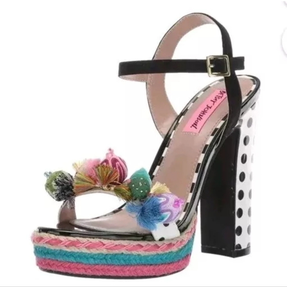Betsey Johnson Womens Polka Fabric - Special Occasion Slingback Platform Size 5M